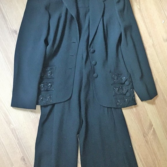 Zelda Pantsuit, black with bugle-bead trim - Picture 3 of 5